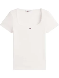T-shirt écru uni avec une coupe moulante et des manches courtes