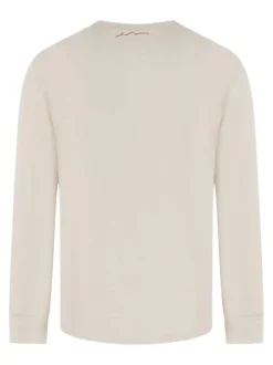 T-shirt écru uni en coton avec une coupe droite et un col rond