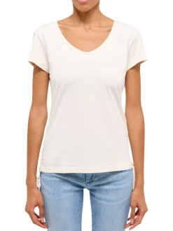 T-shirt écru uni pourvu de manches courtes et d'une coupe droite