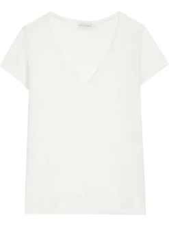 T-shirt Elvie blanc uni pourvu de manches courtes et d'un col v
