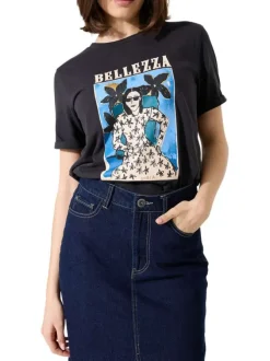T-shirt en coton anthracite avec un imprimé fantaisie et un col rond