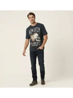 T-shirt en coton anthracite avec un imprimé à l'avant et une coupe droite