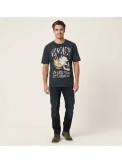 T-shirt en coton anthracite avec un imprimé à l'avant et une coupe droite