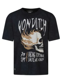 T-shirt en coton anthracite avec un imprimé à l'avant et une coupe droite