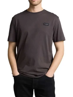 T-shirt en coton anthracite à coupe droite pourvu d'un col rond
