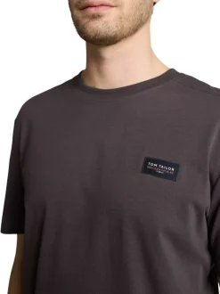 T-shirt en coton anthracite à coupe droite pourvu d'un col rond