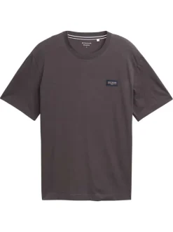T-shirt en coton anthracite à coupe droite pourvu d'un col rond