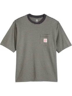 T-shirt en coton anthracite à coupe droite pourvu d'un motif à rayures