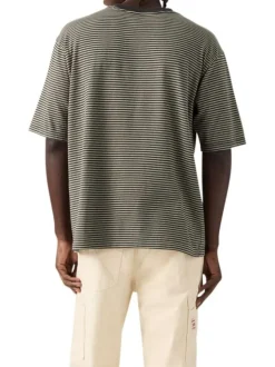 T-shirt en coton anthracite à coupe droite pourvu d'un motif à rayures