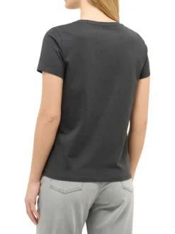 T-shirt en coton anthracite à imprimé avec une coupe droite et un col rond
