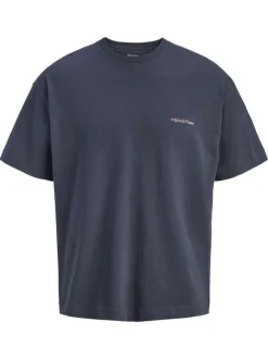 T-shirt en coton anthracite imprimé avec une coupe droite et un col rond