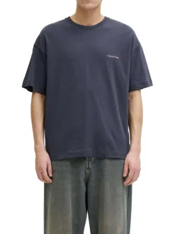 T-shirt en coton anthracite imprimé avec une coupe droite et un col rond