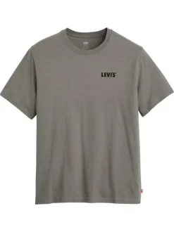 T-shirt en coton anthracite imprimé à coupe droite pourvu d'un col rond
