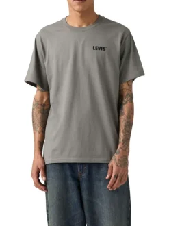 T-shirt en coton anthracite imprimé à coupe droite pourvu d'un col rond