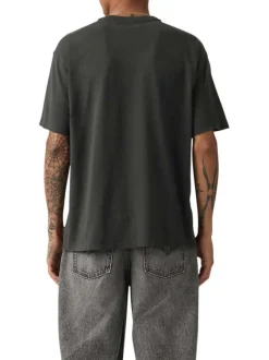 T-shirt en coton anthracite imprimé à coupe droite pourvu d'un col rond