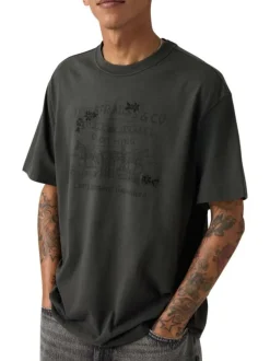 T-shirt en coton anthracite imprimé à coupe droite pourvu d'un col rond