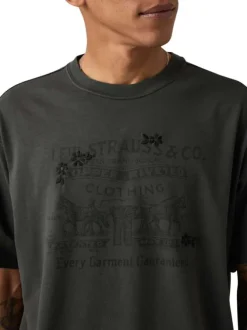 T-shirt en coton anthracite imprimé à coupe droite pourvu d'un col rond