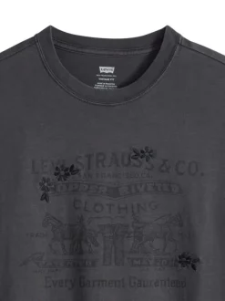 T-shirt en coton anthracite imprimé à coupe droite pourvu d'un col rond