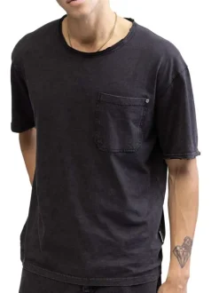 T-shirt en coton anthracite légèrement délavé avec un col rond