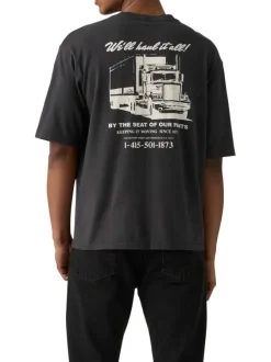 T-shirt en coton anthracite orné d'un imprimé camions et pourvu d'un col rond