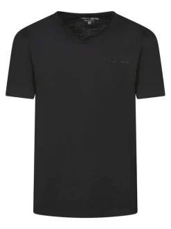 T-shirt en coton anthracite uni avec une coupe droite et un col v