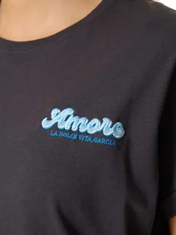 T-shirt en coton anthracite uni avec une coupe droite et un logo brodé