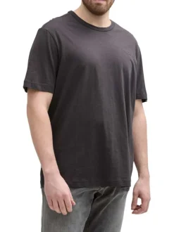 T-shirt en coton anthracite uni à coupe regular avec un col rond