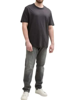 T-shirt en coton anthracite uni à coupe regular avec un col rond