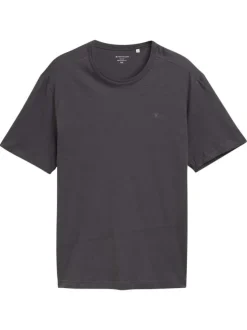 T-shirt en coton anthracite uni à coupe regular avec un col rond