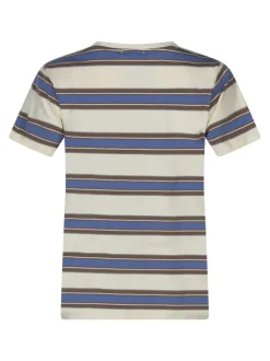 T-shirt en coton beige clair à rayures pourvu d'une coupe droite