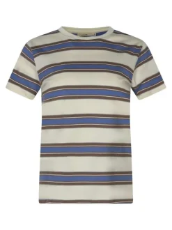 T-shirt en coton beige clair à rayures pourvu d'une coupe droite