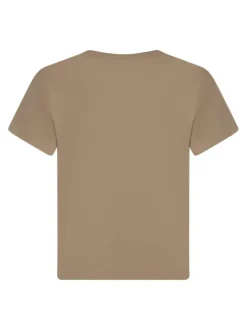T-shirt en coton beige à coupe droite brodé à l'avant pourvu d'un col rond