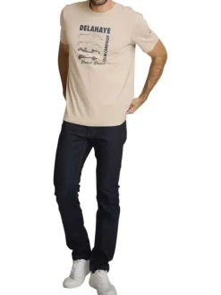 T-shirt en coton beige à coupe droite orné d'un imprimé de voiture