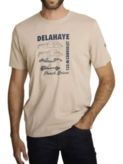 T-shirt en coton beige à coupe droite orné d'un imprimé de voiture