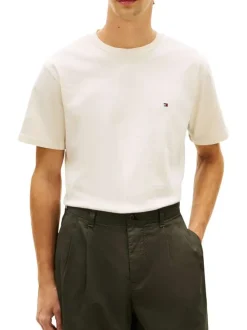 T-shirt en coton beige à coupe droite pourvu de manches courtes