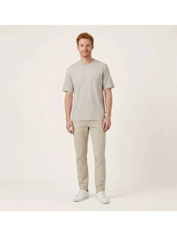 T-shirt en coton beige à coupe droite pourvu d'un col rond lisse