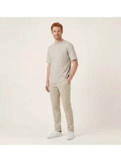 T-shirt en coton beige à coupe droite pourvu d'un col rond lisse