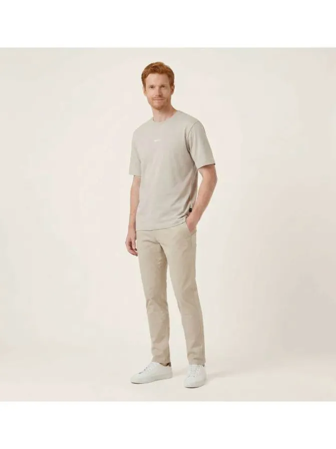 T-shirt en coton beige à coupe droite pourvu d'un col rond lisse