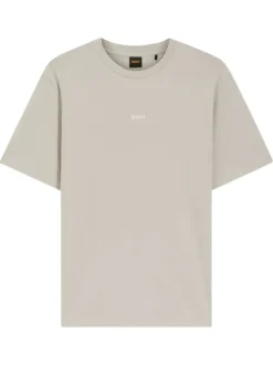 T-shirt en coton beige à coupe droite pourvu d'un col rond lisse