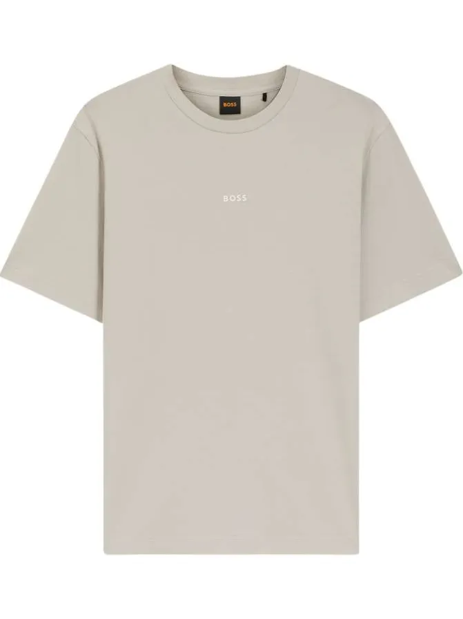 T-shirt en coton beige à coupe droite pourvu d'un col rond lisse