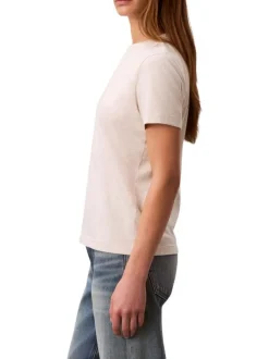 T-shirt en coton beige effet chiné avec une coupe droite et un col rond