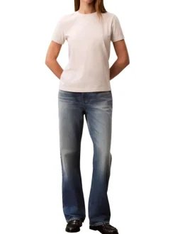 T-shirt en coton beige effet chiné avec une coupe droite et un col rond