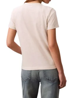 T-shirt en coton beige effet chiné avec une coupe droite et un col rond