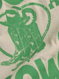 T-shirt en coton beige imprimé au dos à coupe oversize et col rond