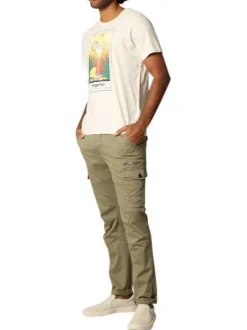 T-shirt en coton beige imprimé avec un col rond et une coupe droite