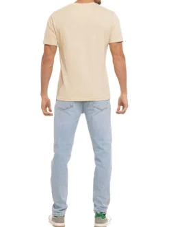 T-shirt en coton beige imprimé avec une coupe droite et un col rond