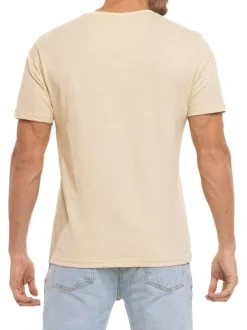 T-shirt en coton beige imprimé avec une coupe droite et un col rond