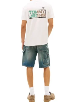 T-shirt en coton beige imprimé avec une coupe droite et un col rond