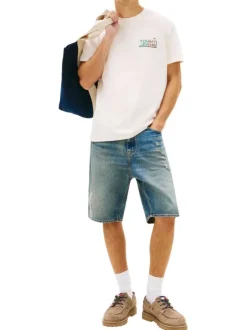 T-shirt en coton beige imprimé avec une coupe droite et un col rond