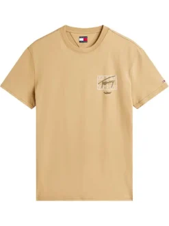 T-shirt en coton beige imprimé avec une coupe droite et un col rond